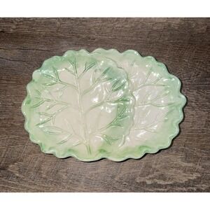 VTG 1987 The Haldon Group Green Leaf Cabbage Serving Platter Hand Painted 10x7x1
